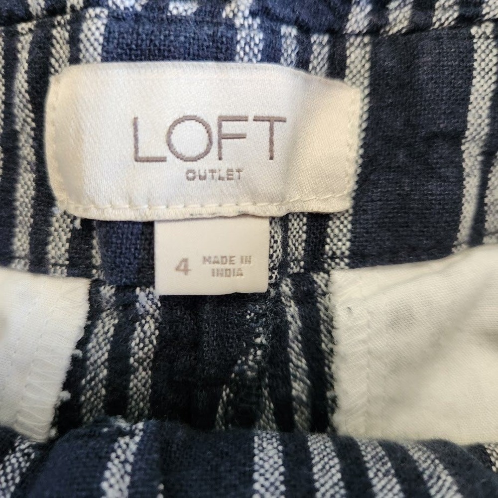 Loft Outlet Navy White Striped High Rise Straight Leg Linen Pants Size 4 171 - Picture 3 of 6